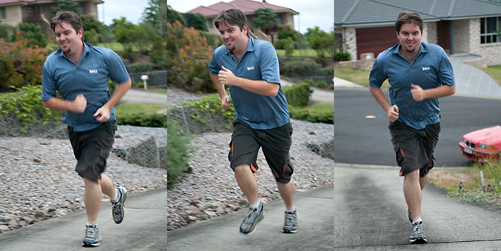 Collage of Jesse Perkins running up a hilly driveway