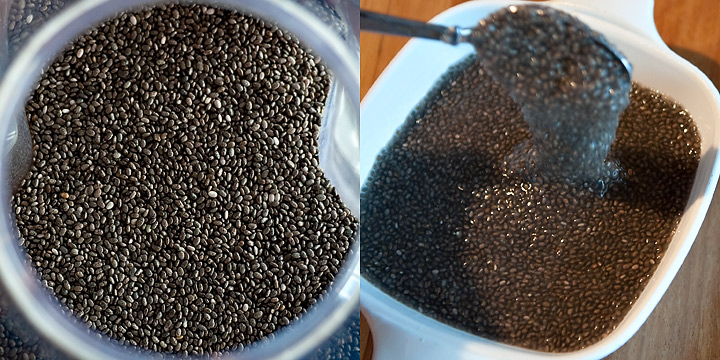 dry and wet chia seeds